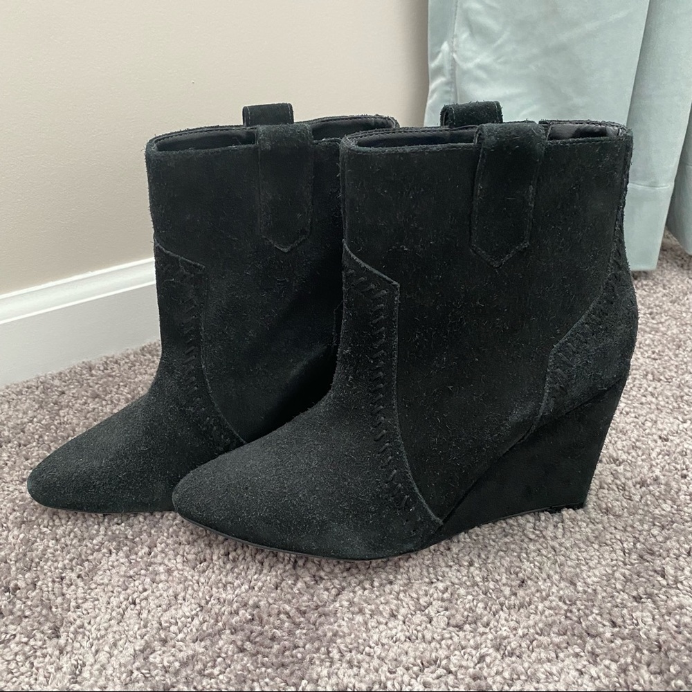 Rebecca Minkoff Black Suede Wedge Booties size 7.5